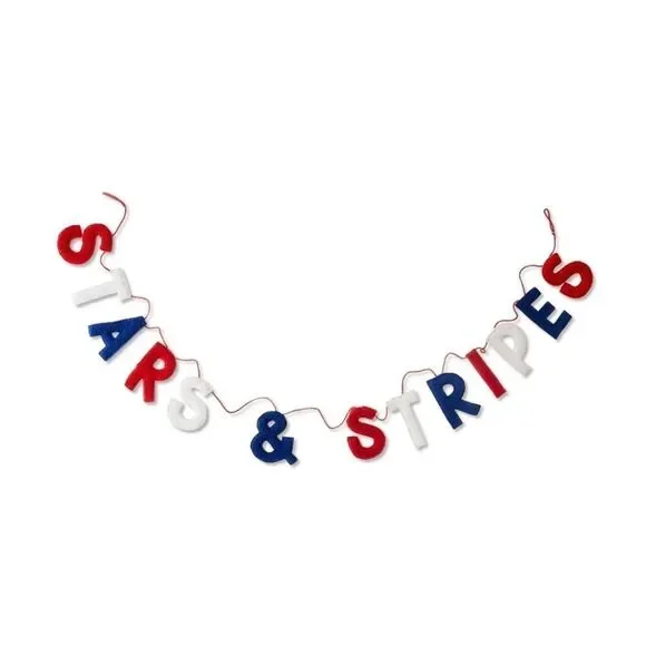 4th of July, Patriotic Stars & Stripes Fabric Garland, Red/White/Blue, 6'