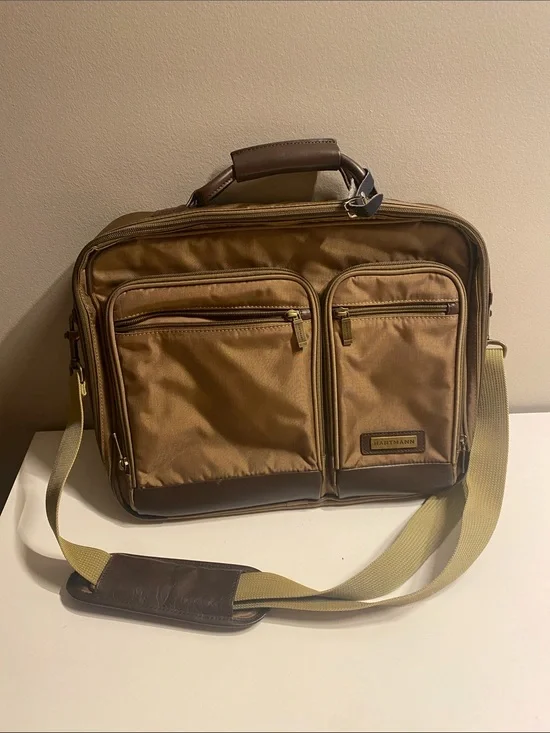 Hartmann Nylon Computer Case Double Compartment Laptop Bag Khaki Brown Leather