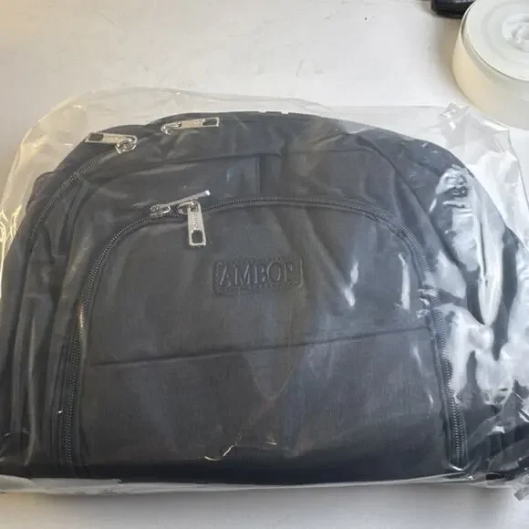 (2002) AMBOR 17.3 Inch Laptop Backpack Black Nylon Solid for Travel