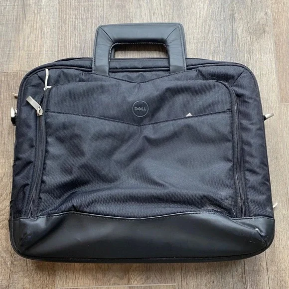Dell Black Nylon Laptop Briefcase Business Messenger Bag 14.5X12 in Professional