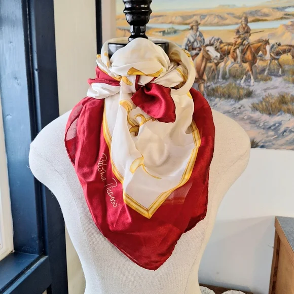 Vintage Paloma Picasso Twill Silk  ❌️,♥️, 🌟s Scarf, 34 X 33.5 Inches