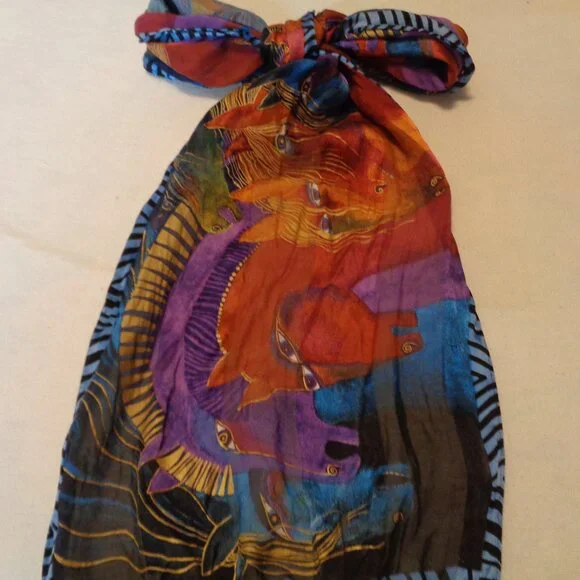 WILD HORSES  SILK VINTAGE ARTISTIC SCARF LAUREL BURCH SILK