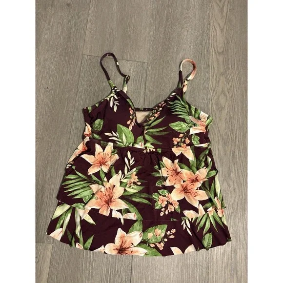 Kona Sol Women's Tankini Top only Swimsuit floral print plus size M
