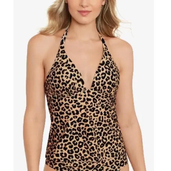 Salt + Cove Juniors' Animal-Print Halter Tankini Top Halterkini Top Bottoms M