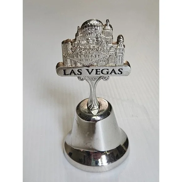 Vintage Las Vegas Skyline‎ Souvenir Bell Silver Tone Metal Collectible travel