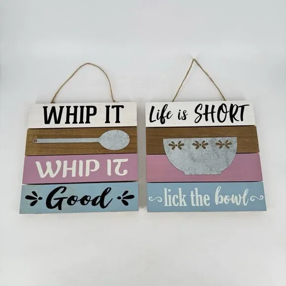 Set of 2 Farmhouse Kitchen Wall Signs Wood 10x10 Whip It Good