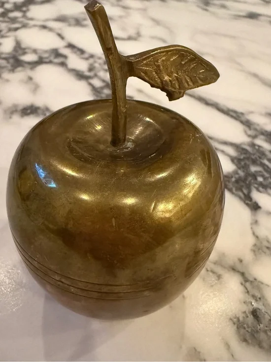 Vintage solid Brass Apple Paperweight - Mid Century Modern Desk Decor