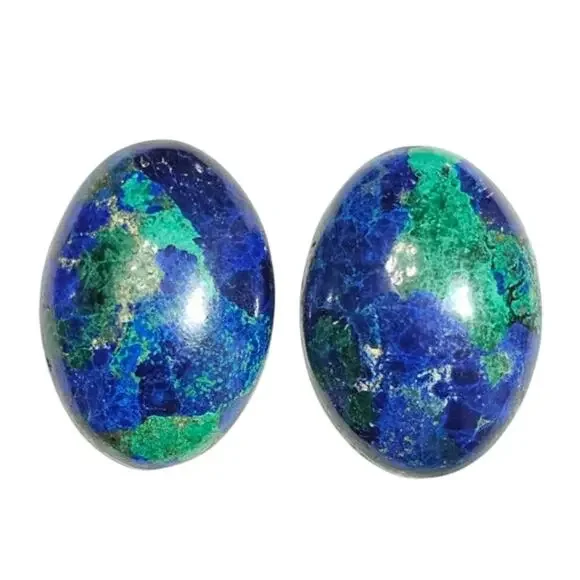 Natural Azurite Malachite Oval Cabochons 46.75 CT Matching Pair Loose Gemstones