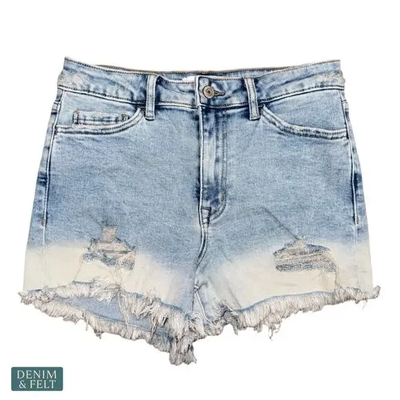 Vervet High Rise Denim Shorts Medium Wash Distressed Raw Hem Summer Festival MED