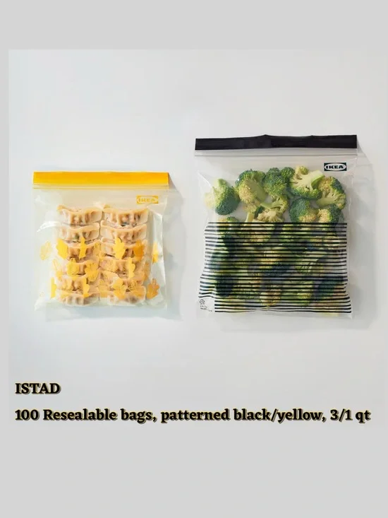 Resealable Storage Bags with Yellow Leafs and Black Stripe Accents
