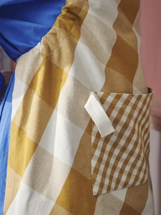 IKEA KÖSSEBÄR Cotton Apron - Yellow/White - Gingham Classic