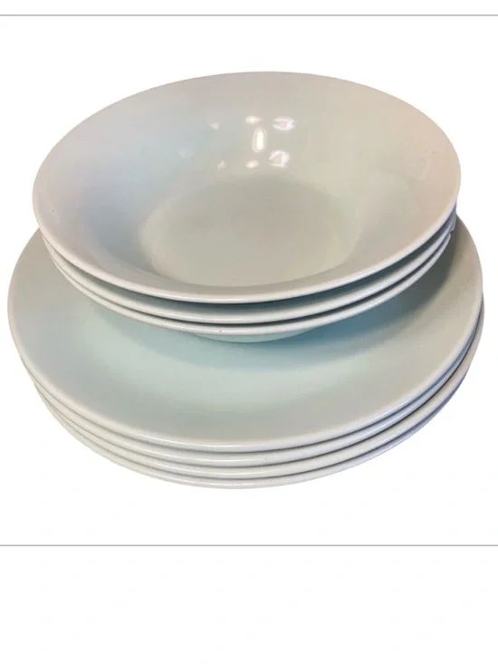IKEA set of 3 soup bowls and 4 dining plates green