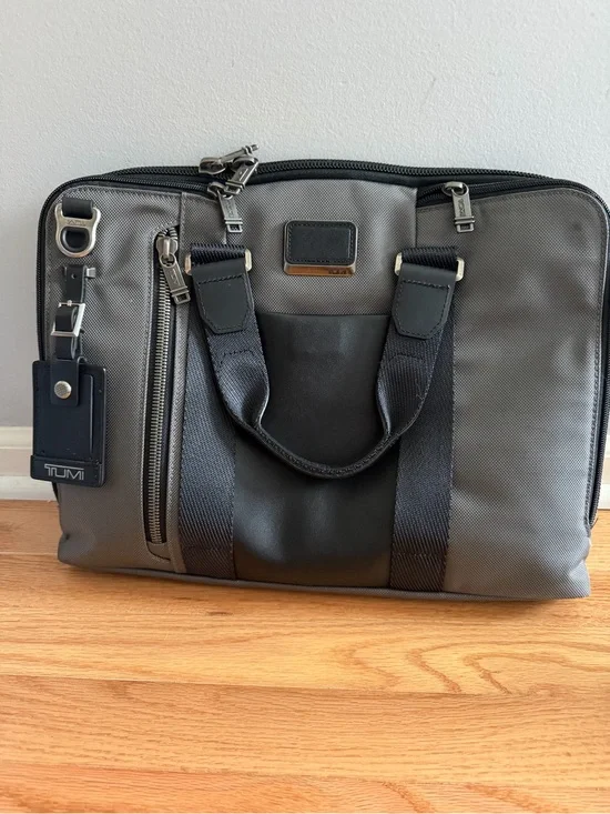 Tumi Gray and Black Nylon Laptop Briefcase