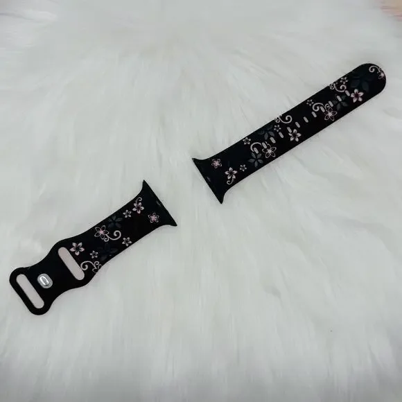 New Black & Pink Floral Design Apple Watch Bands 42mm 44mm 45mm 49mm