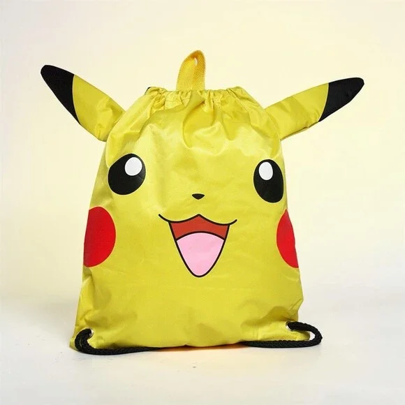 Pokemon Pikachu Cinch Sack Drawstring Backpack Gym Swim School Bag Yellow