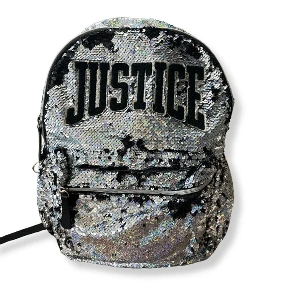 ✨ Justice Silver Reversible Sequin Laptop Backpack ✨