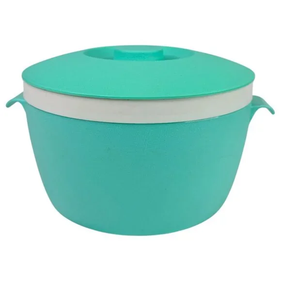 Vintage Bolero Therm-O-Ware Turquoise White Ice Bucket Insulated‎ Bowl With Lid