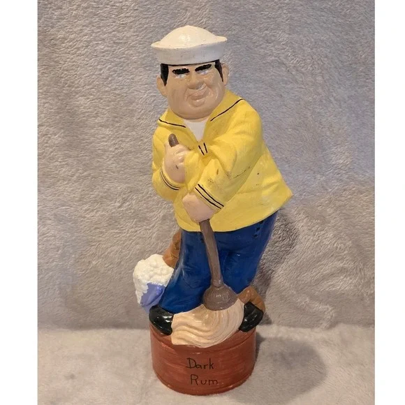 Vintage Ceramic Sailor Decanter Dark Rum Nautical Figurine Yellow Raincoat 12