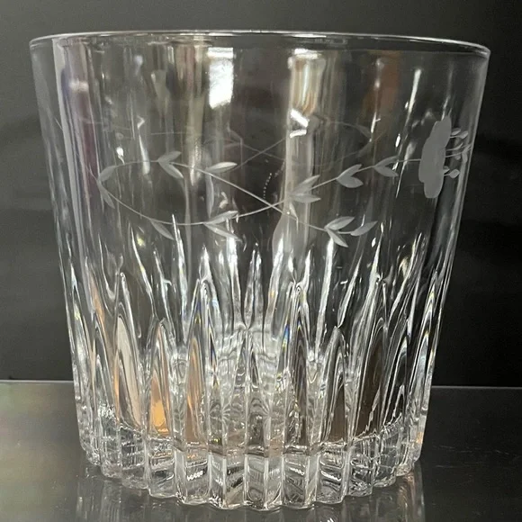 Princess House Heritage Etched Floral‎ Cut Glass Ice Bucket Clear Barware 5.25