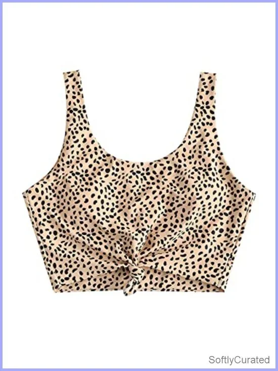Front Knot Bikini Crop Top Tankini Scoop Neck Padded Bathing Suit Top