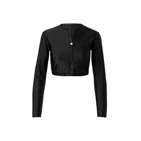 UV Skinz Womens Black Active Swim Shrug UPF 50+ Cropped Rash Guard Zip Front S