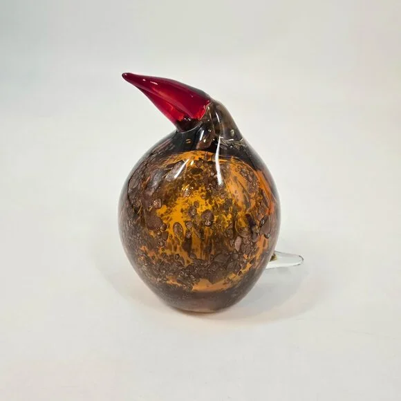 Art Glass Bird Paperweight Handblown Amber & Red Controlled Bubbles 6