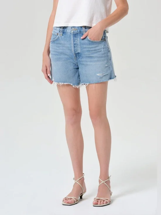 Agolde Light Blue Distressed Denim Cutoff Shorts Sz 29 Coastal Casual Chic