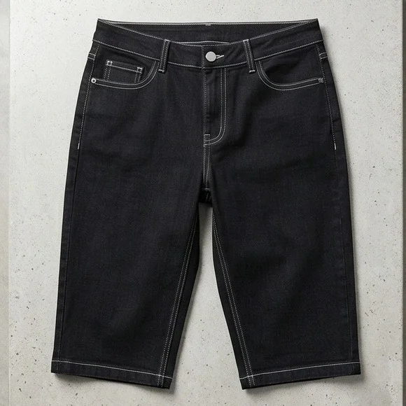Chico's 3 Platinum Denim Black Bermuda‎ Shorts Contrast Stitch  XL Beach Jeans