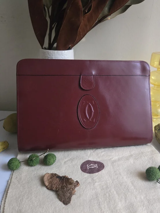 Vintage Cartier Burgundy Leather Portfolio Clutch Bag