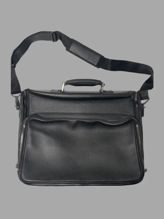ERMENEGILDO ZEGNA Black Leather Briefcase Business Laptop Bag