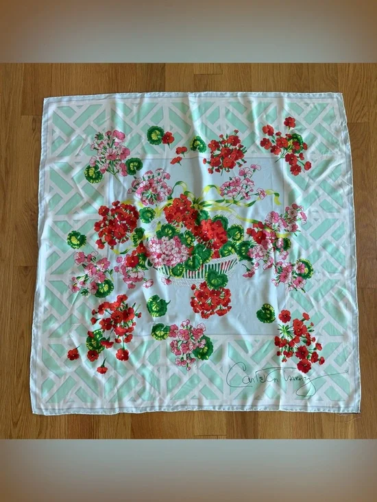 Carleton Varney for Grand Hotel 100% Silk Floral Scarf Mackinac Island Signed