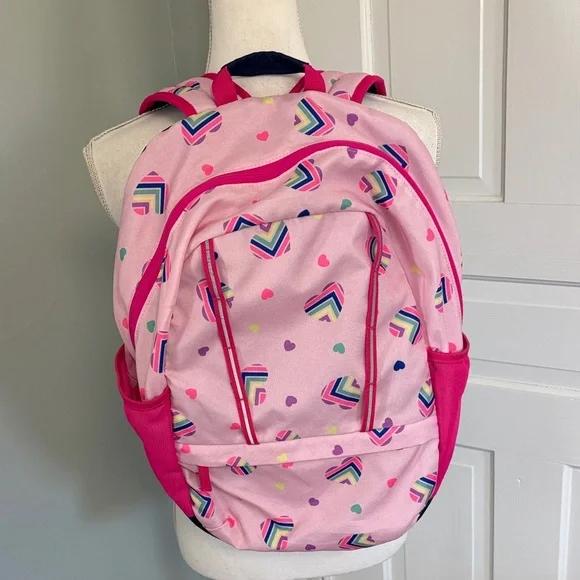 Lands’‎ End Pink Heart Rainbow Pattern Kids Backpack