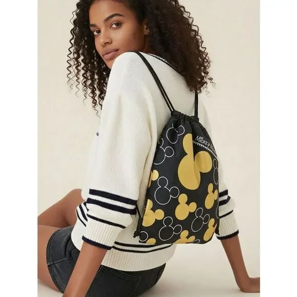 NWOT - Disney Drawstring Bag. Black with Gold Mickey Mouse