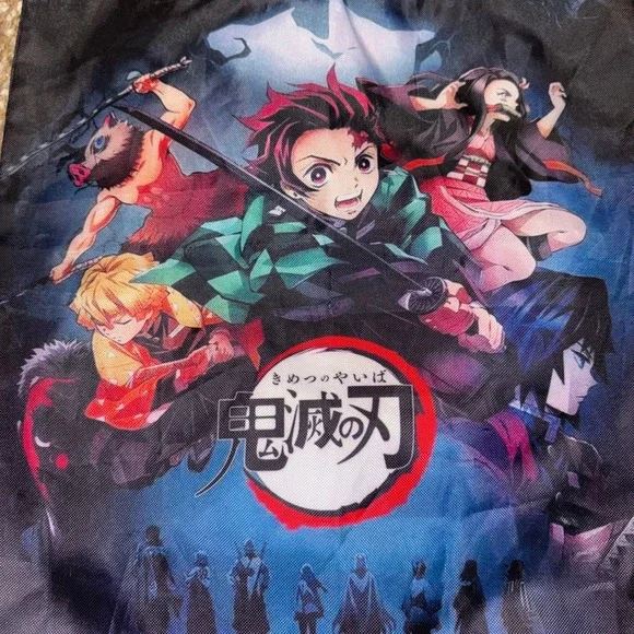 Anime Graphic Drawstring Cinch Bag Demon Slayer Kimetsu no Yaiba OS Black