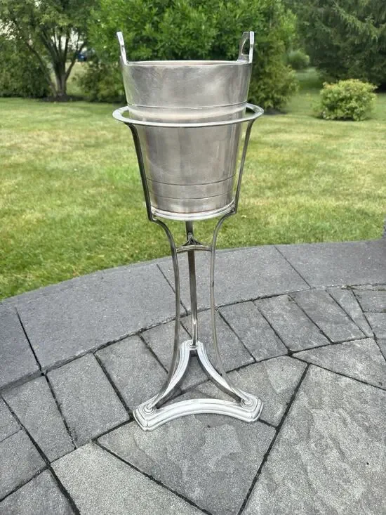 Restoration Hardware Silver-Plated Champagne Bucket & Floor Stand 24” Tall