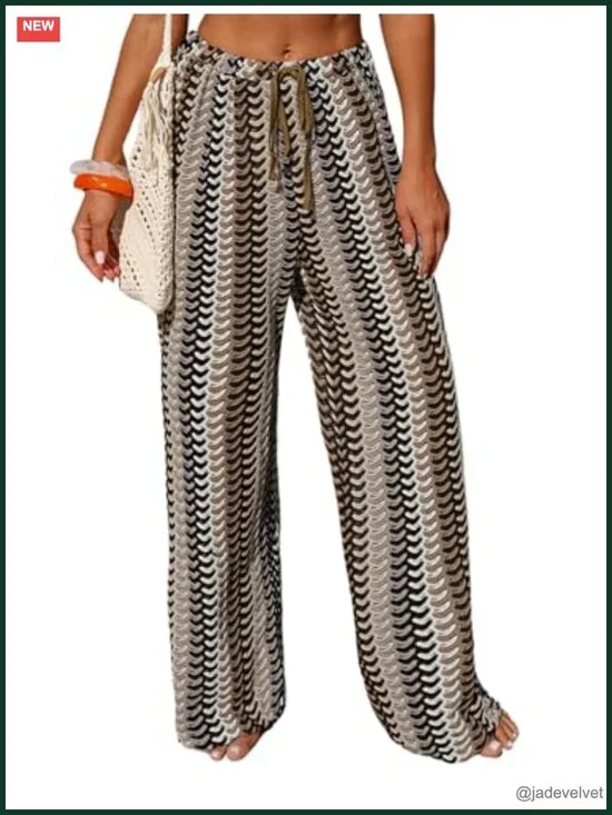 Crochet Drawstring Elastic Boho Beach Cover Up Pants