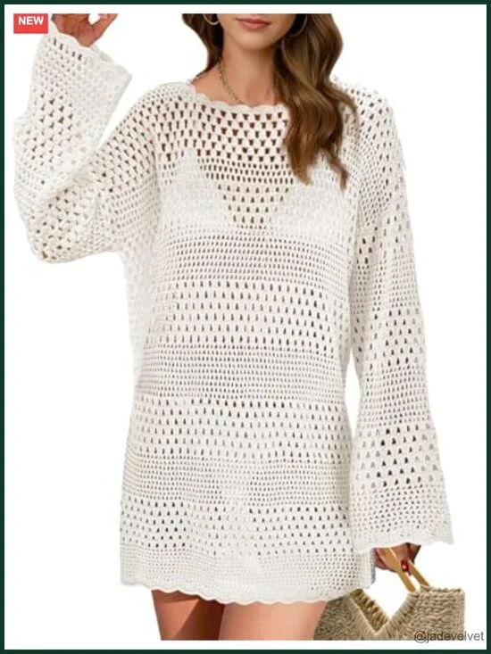 Crochet Swimsuit Cover Up Summer Beach Dress Vacation Outfit