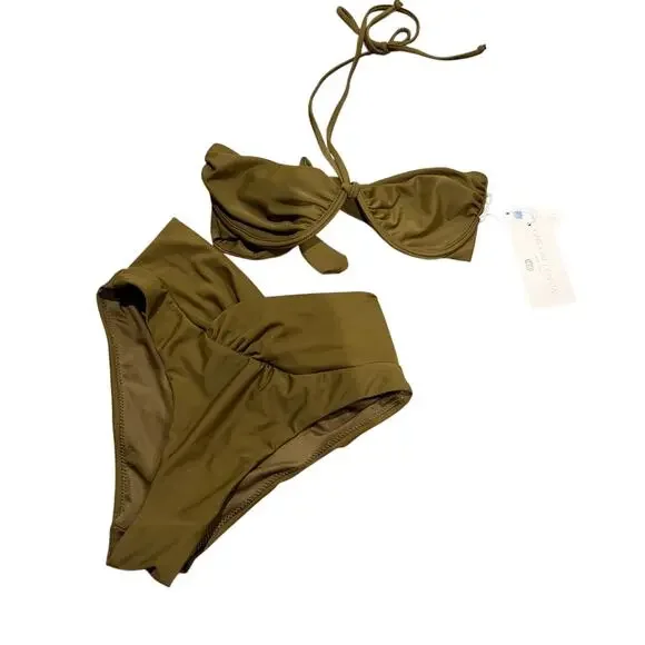Caroline Constas Olive Green Two Piece Halter Bikini New Size Small