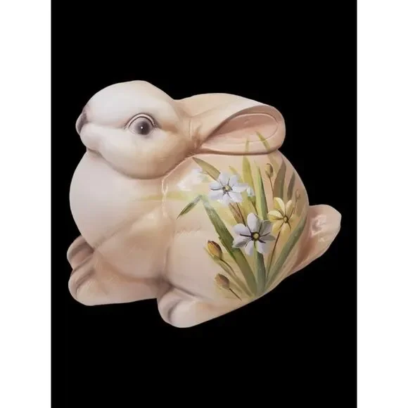 Vintage Happy Floral Ceramic‎ Bunny Rabbit Hand Painted Flowers 6