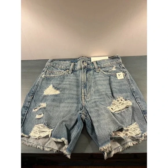 Arizona Jean Co Womens Size 0‎ Distressed Denim Shorts Mid-Rise Long 5