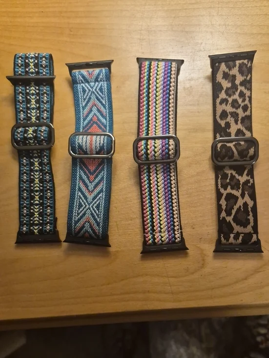 Set of 4 Woven Apple Watch Bands - Blue, Teal, Multicolor, Leopard