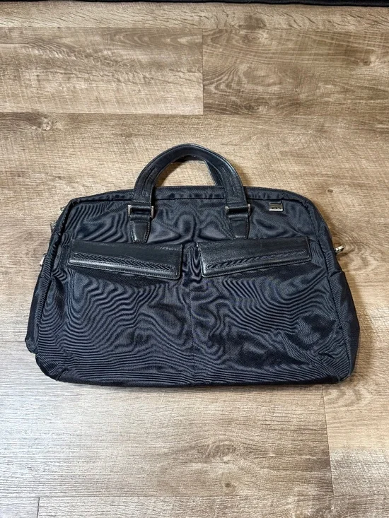 TUMI Black Ballistic Nylon & Leather Slim Satchel Padded 15