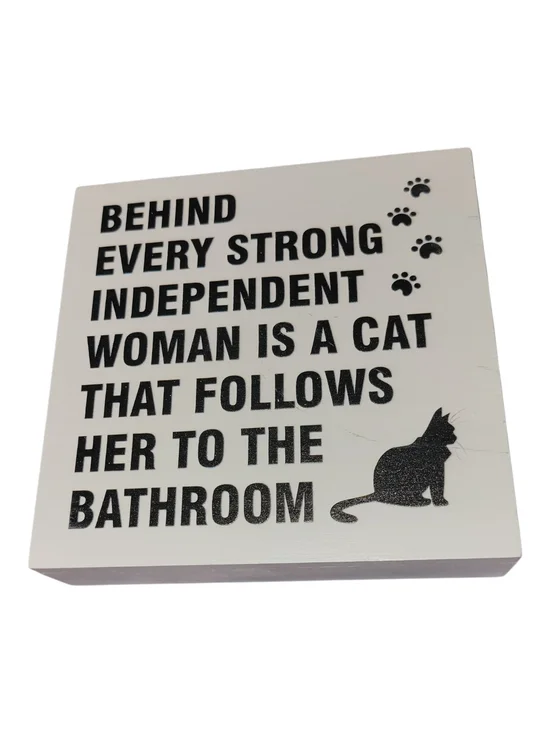 Funny Cat Bathroom Sign - Black on White