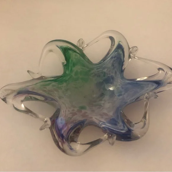 Murano Green and Blue Art Glass Paperweight Trinket Holder Blue Red Pink Green