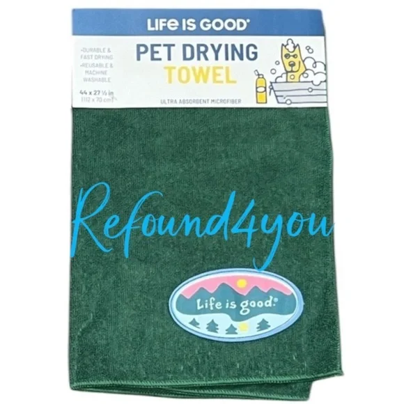 PETS - Life is good - 2/$28 - ‘Mountains - green’ pet drying towel. NWT.