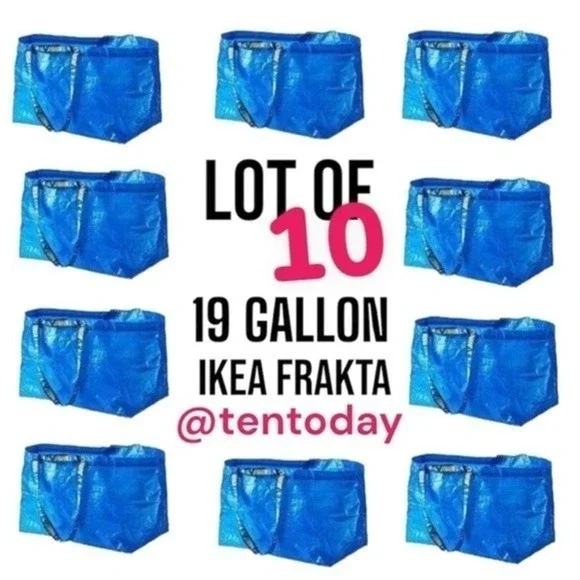 NEW Lot of Ten 10 Frakta Large 19 Gallon Blue IKEA Tote Carrying Storage‎ Bags