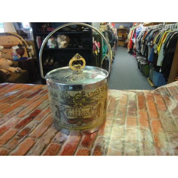 Vintage Ice Bucket TYPVS ORBIS TERRARVM Map of World Made in Japan‎ bar man cave