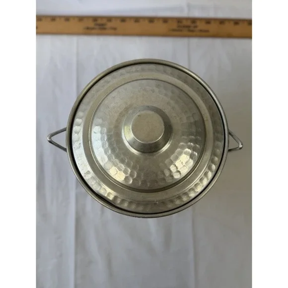 Vintage‎ 1950s Made In Italy Mid Century Hammered Aluminum Ice Bucket W/ Lid