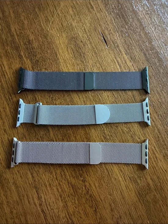 EUC Apple Milanese Mesh Watch Band Gunmetal; 2 generic bands in natural &  gold