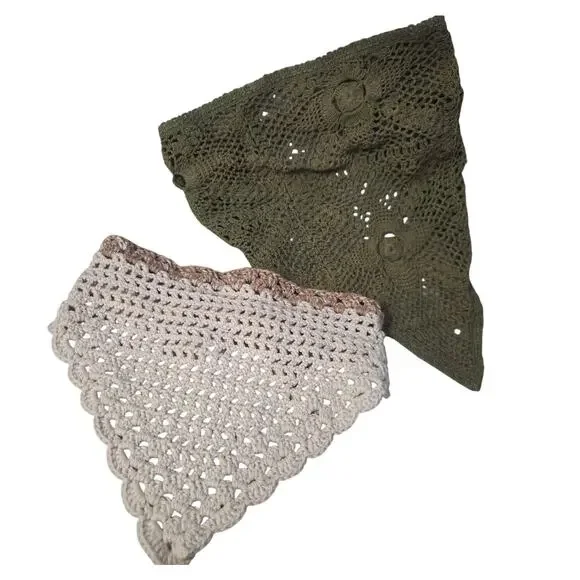 NamJosh Free People Set 2 Crochet Floral Headband Handkerchief Bohemian Hippie